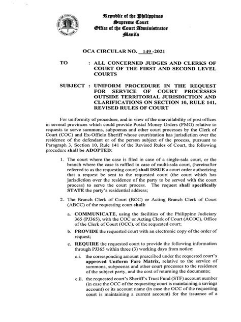 esubpoena.pnp.gov.ph|OCA CIRCULAR NO. 149.
